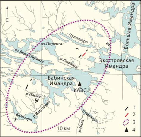 Схема распространения палеосейсмодеформаций в районе озер Бабинская Имандра