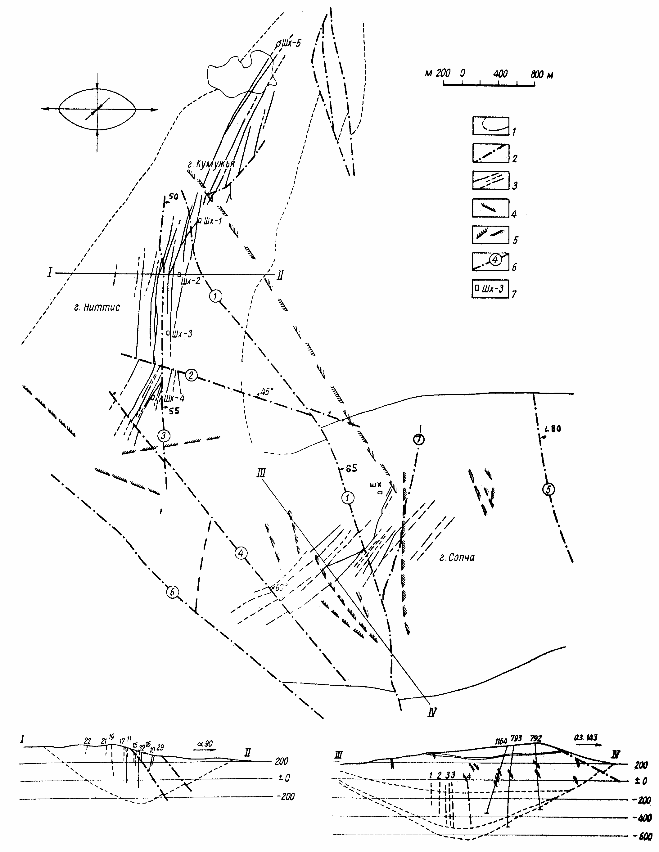 Схема жильных рудных полей Мончеплутона