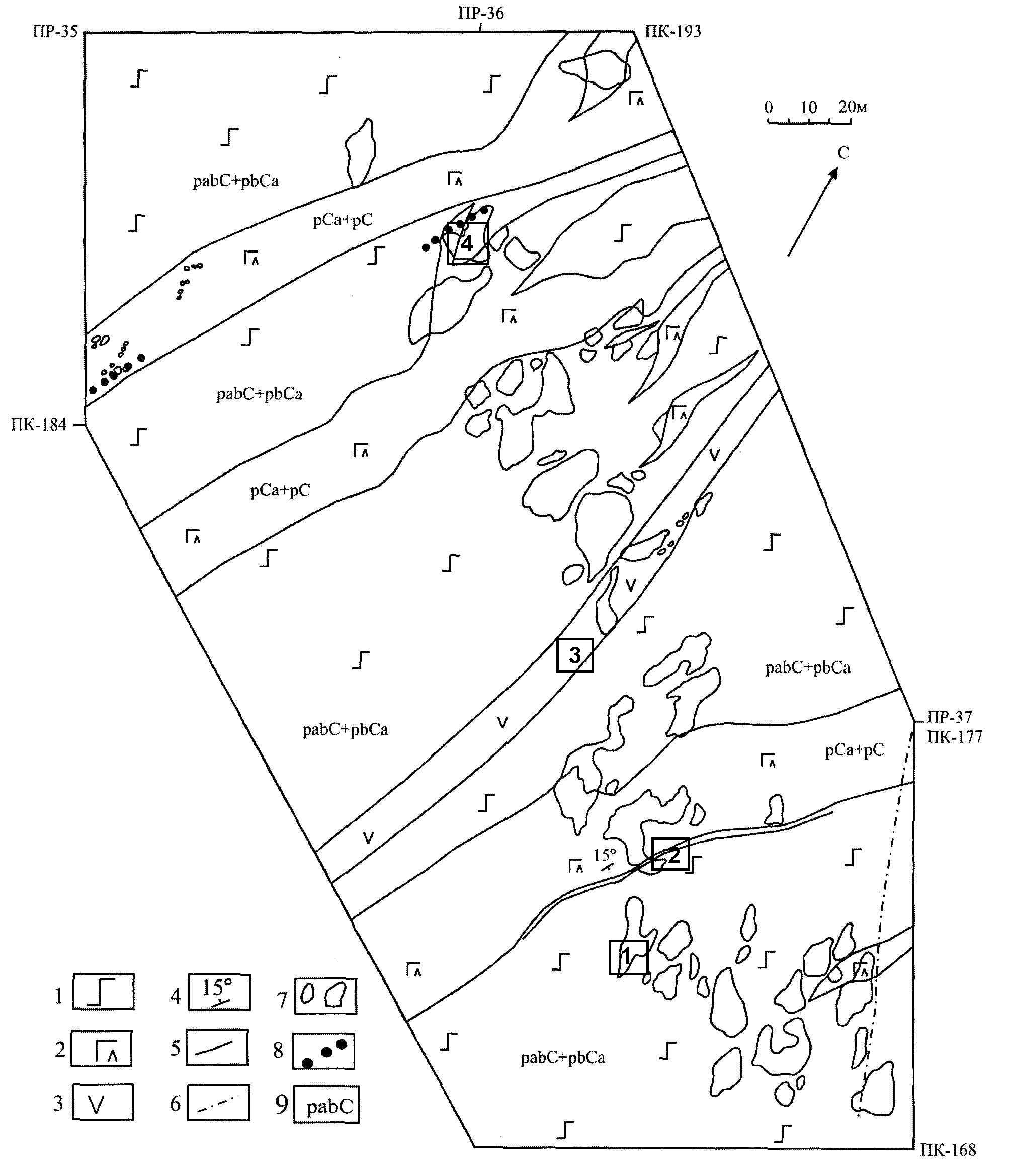 Схема геологического строения детального участка Вурэчуайвенч